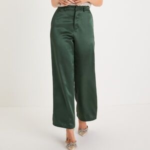Sleek Statement Emerald Green Satin High Rise Wide-Leg Trousers